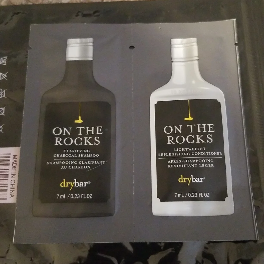 4/25 bundle item. Drybar On The Rocks Shampoo & Conditioner Sample Packets